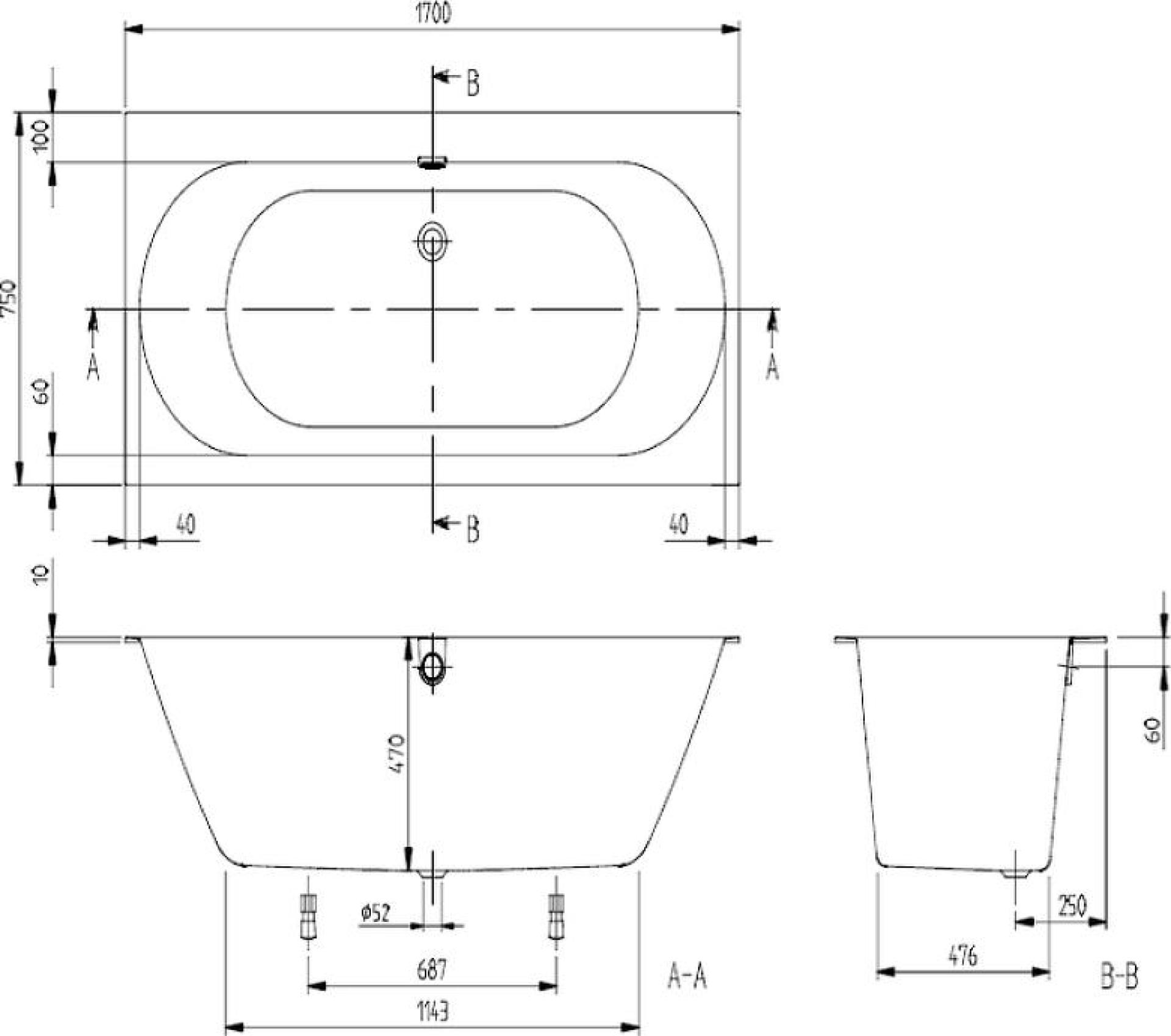 Квариловая ванна Villeroy & Boch Oberon 2.0 170x75 UBQ170OBR2DV-01, белый