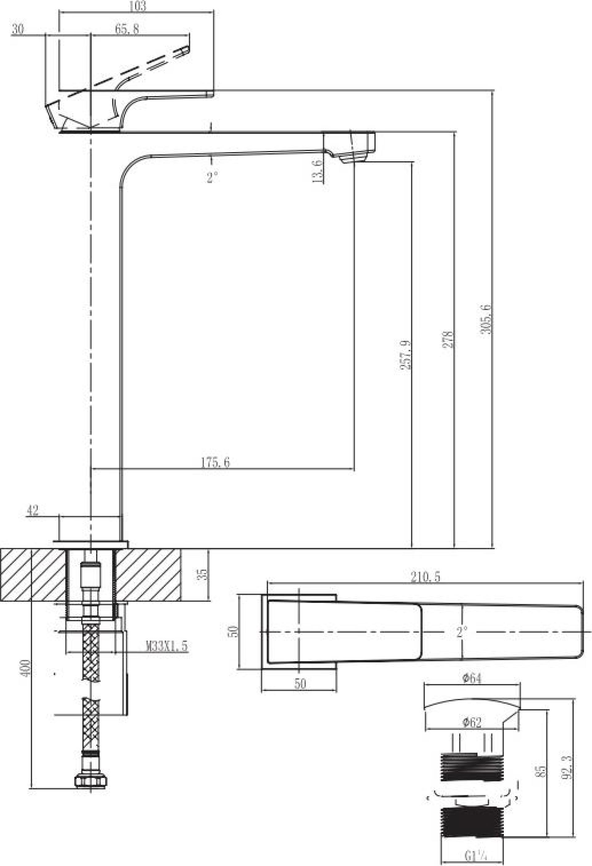 Смеситель Villeroy & Boch Architectura Square TVW12500200061