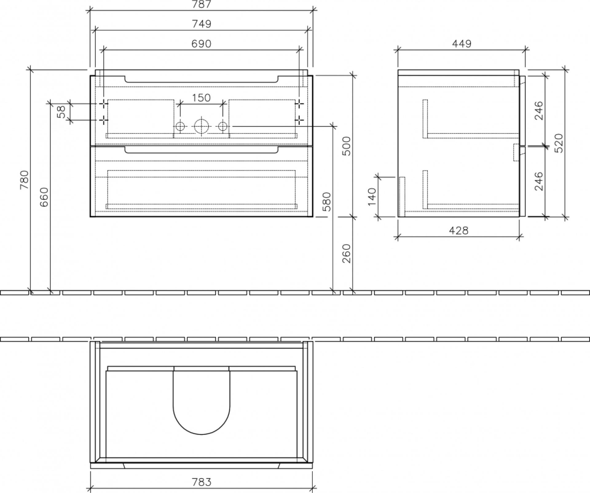 Тумба для комплекта Villeroy & Boch Subway 2.0 80 eiche graphit