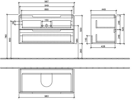 Тумба под раковину Villeroy&Boch Subway 2.0 A69700FP серый