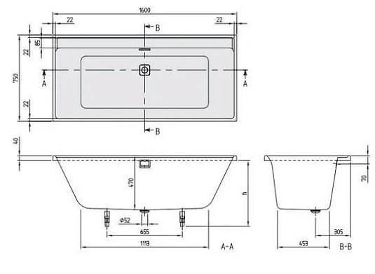 Акриловая ванна Villeroy & Boch Collaro UBA160COR2EV-RW