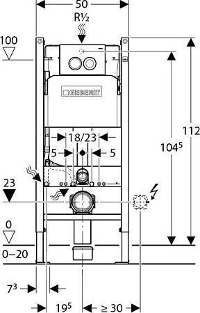 Комплект Система инсталляции для унитазов Geberit Duofix Delta 458.124.21.1 3 в 1 с кнопкой смыва + Подвесной унитаз Villeroy & Boch O Novo 5688 H1 0