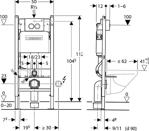 Комплект Система инсталляции для унитазов Geberit Duofix Delta 458.124.21.1 3 в 1 с кнопкой смыва + Подвесной унитаз Villeroy & Boch Venticello 4611R